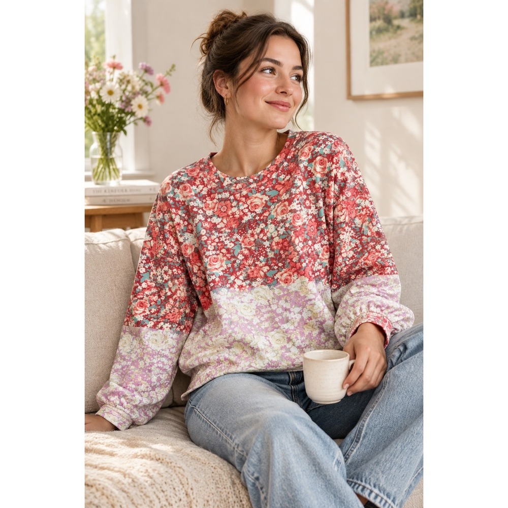 FP Movement Free People Mixed Floral Long Sleeve Top Sz M #318K